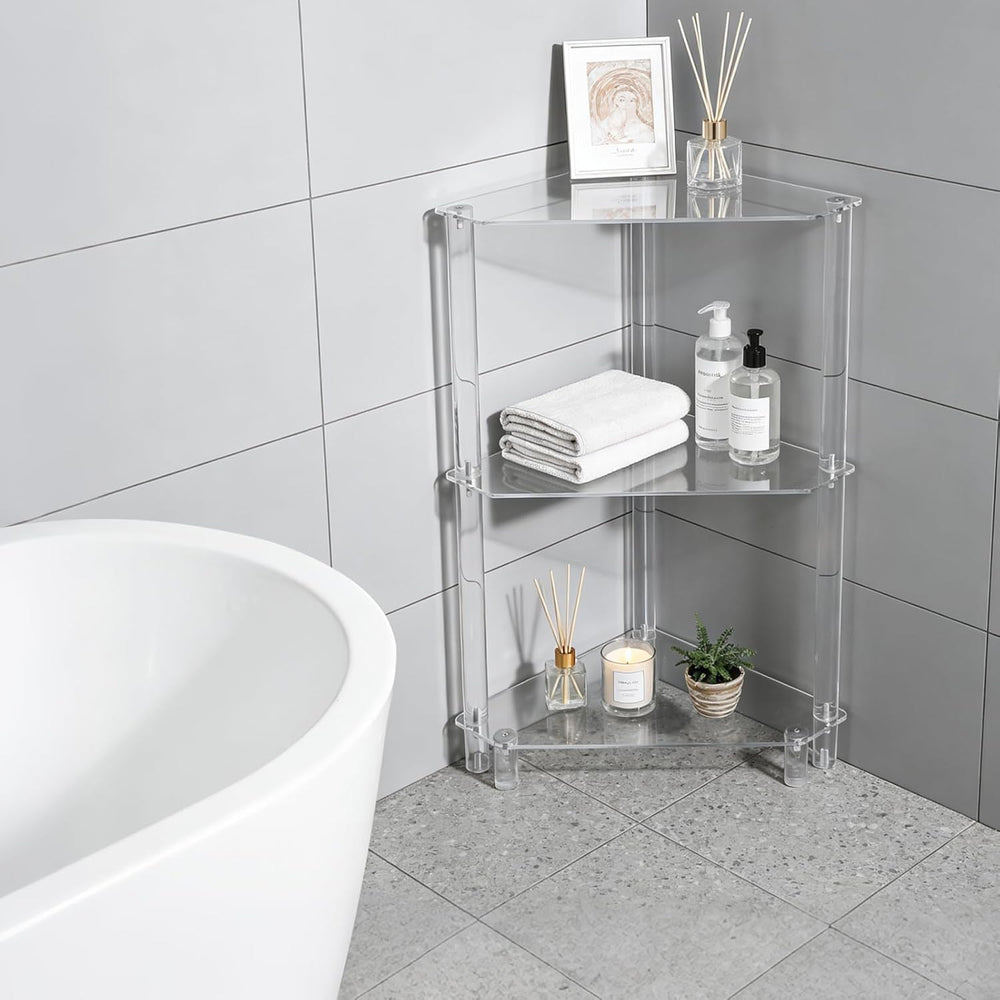 DYNAMI Clear Acrylic Side Table,3 Tier Triangle End Table Small Corner Accent...