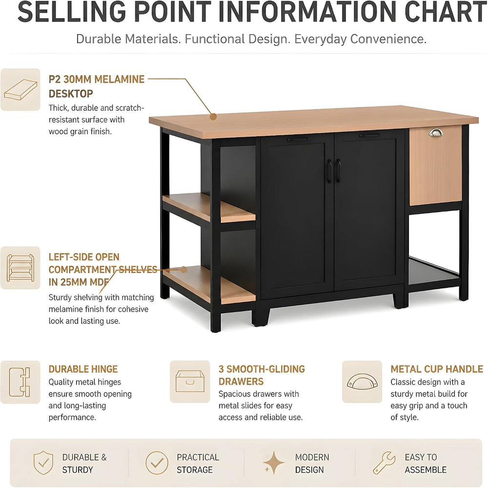 Christopher Knight Home Aaron 58" Kitchen Island with Storage, Modern Is...
