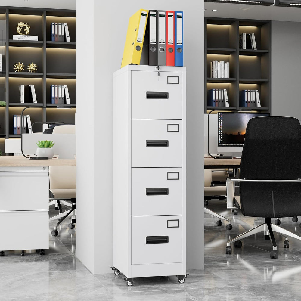 Garvee 4-Drawer White Metal File Cabinet with Individual Locks, Heavy-Duty St...