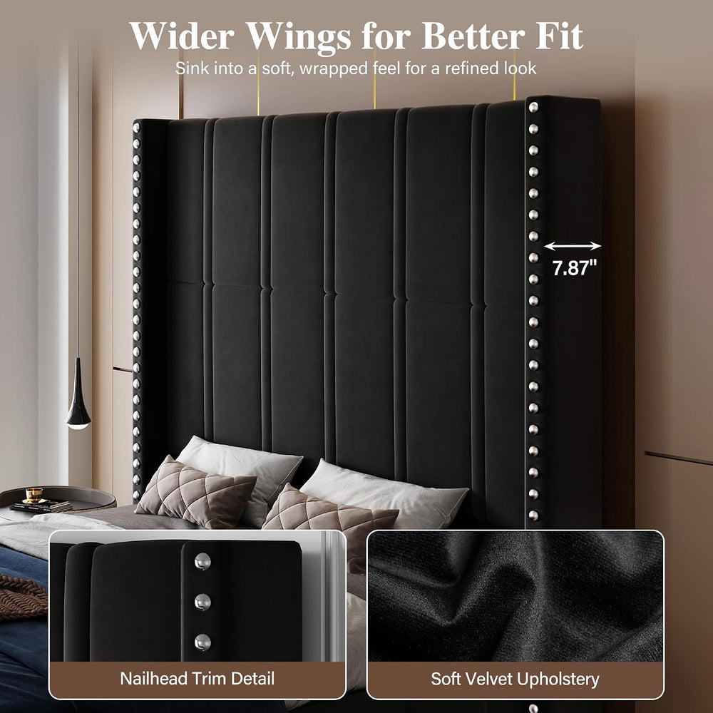 Queen Bed Frame with 65.75" Tall Headboard, Black