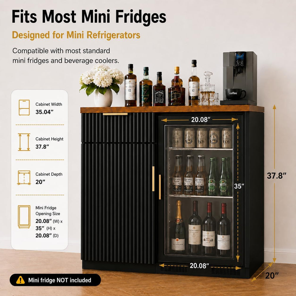 Coffee Bar Cabinet with Fridge Space, Mini Fridge Cabinet with Power Outlet, ...