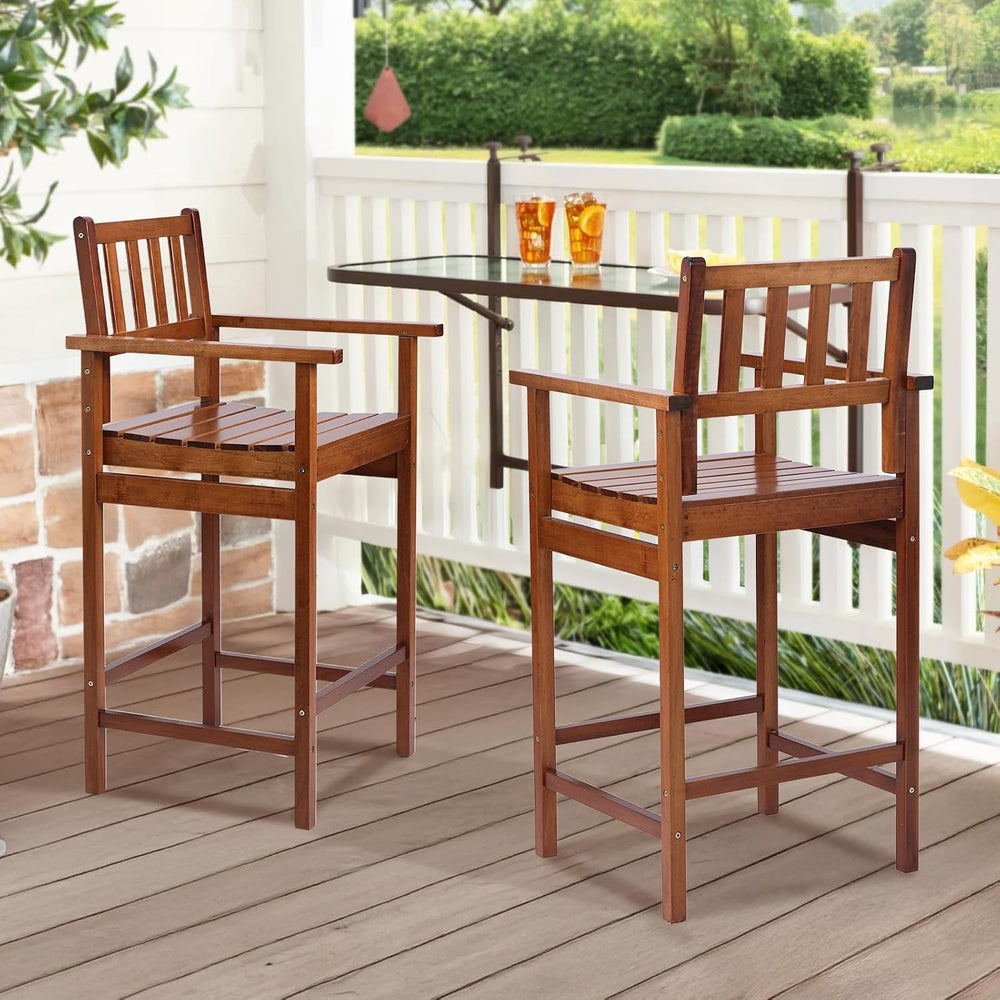 VINGLI Outdoor Bar Stools, Solid Wood Bar Stools Set of 2 Counter Height Bar ...