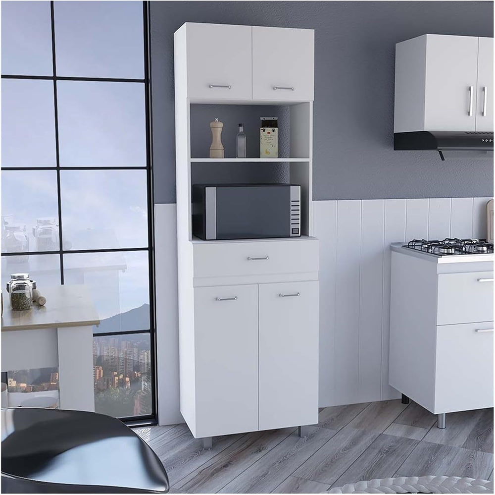 Microwave Double Door Cabinet, One Drawer, One Shelf for Microwave, White,for...