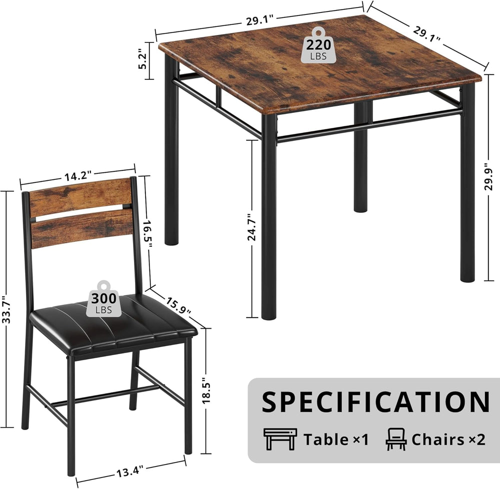 IRONCK Dining Table Set for 2, Rustic Brown | Small Kitchen Table with Uphols...