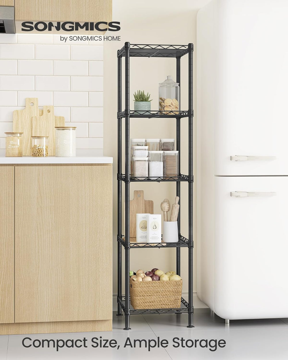SONGMICS Storage Shelf, Small Metal Wire Shelving Unit, Adjustable Shelves, f...