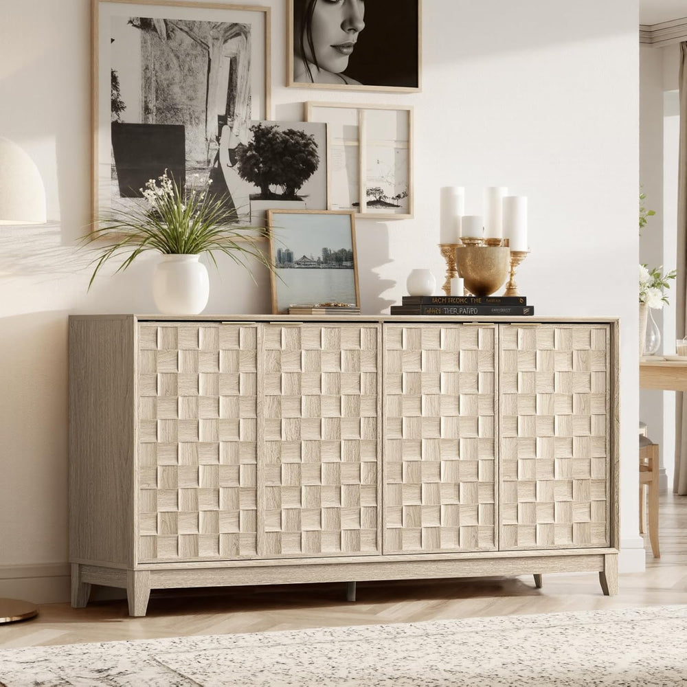 COLAMY 60" Sideboard Buffet Cabinet with Storage, Modern 4-Door Buffet T...