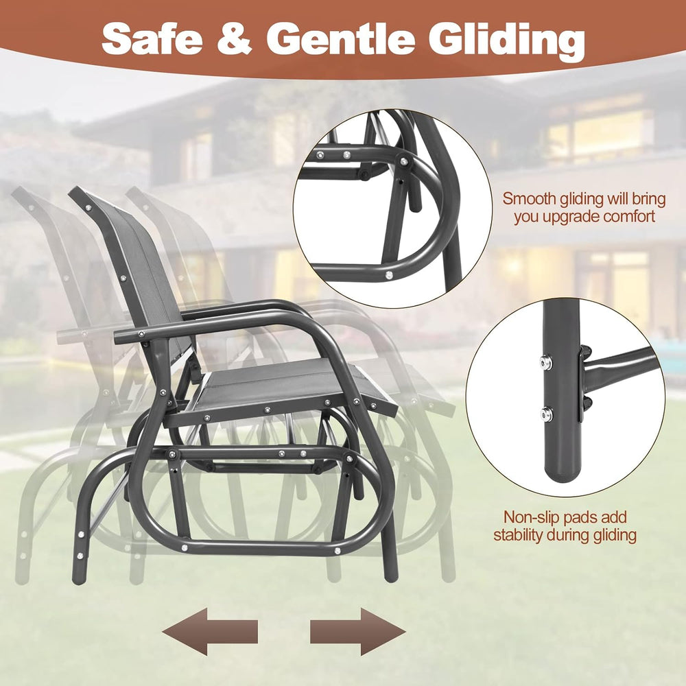Tangkula 2 Person Patio Glider, Outdoor Swing Bench, Rocker Glider Loveseat C...