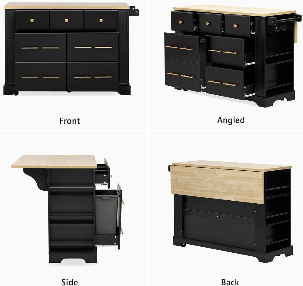 Geelife Kitchen Island with 6 Drawers and Pull-Out Trash Can Storage, Black |...