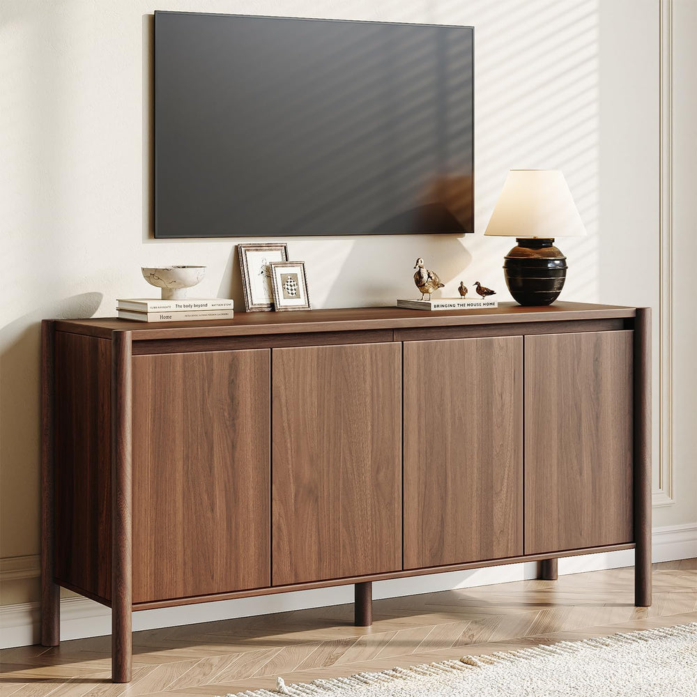 CHUWELL 59" Walnut Sideboard Buffet Cabinet, Mid Century Modern Storage ...