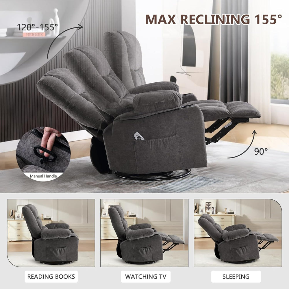 Swivel Rocker Recliner Chair with Vibration Massage and Heat Ergonomic Lounge...