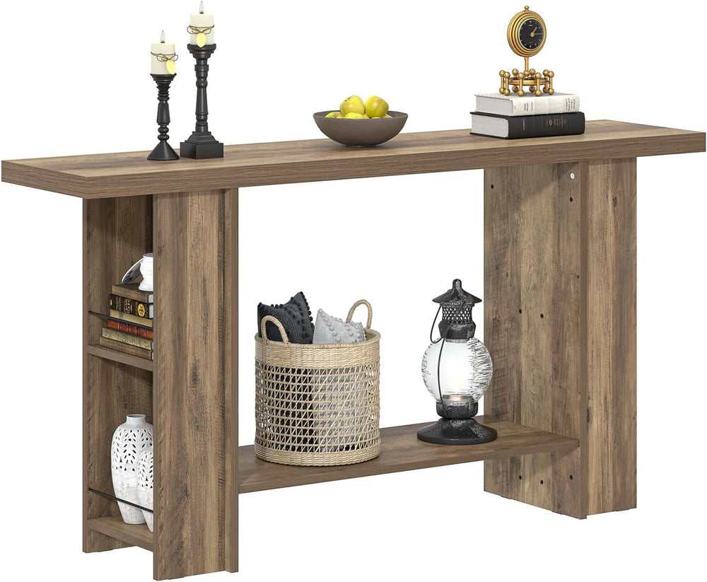 FOLUBAN 53 Inch Long Entryway Table, 2-Tier Wood Console Table with Storage S...