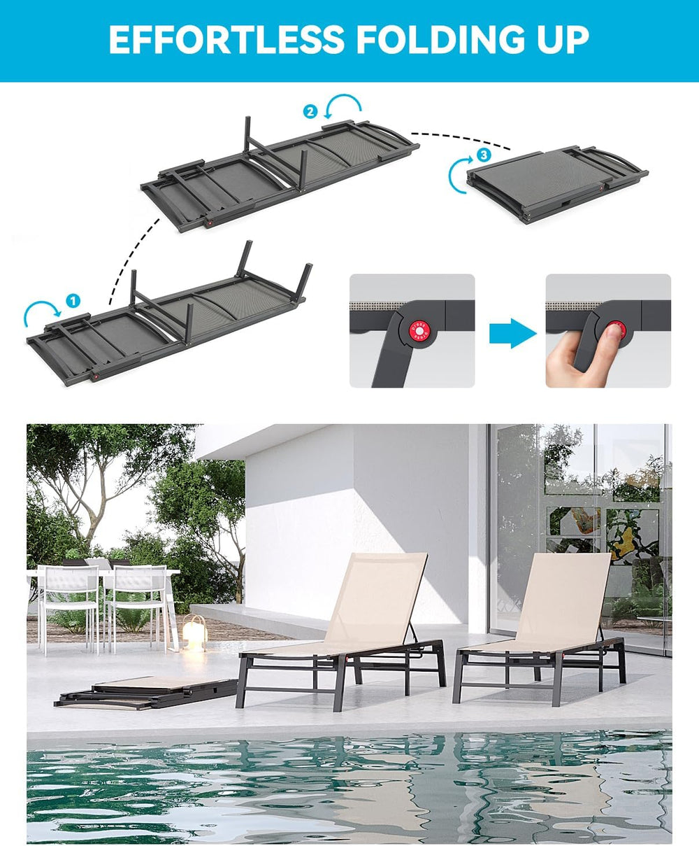 Aluminum Chaise Lounge Chair Outdoor, Foldable Patio Lounge Chair Assemble-Fr...