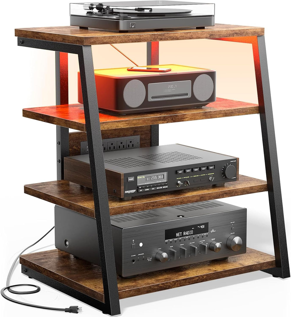 Besiost AV Media Stand with Outlets, Media Console with LED Lights, Stereo Ra...