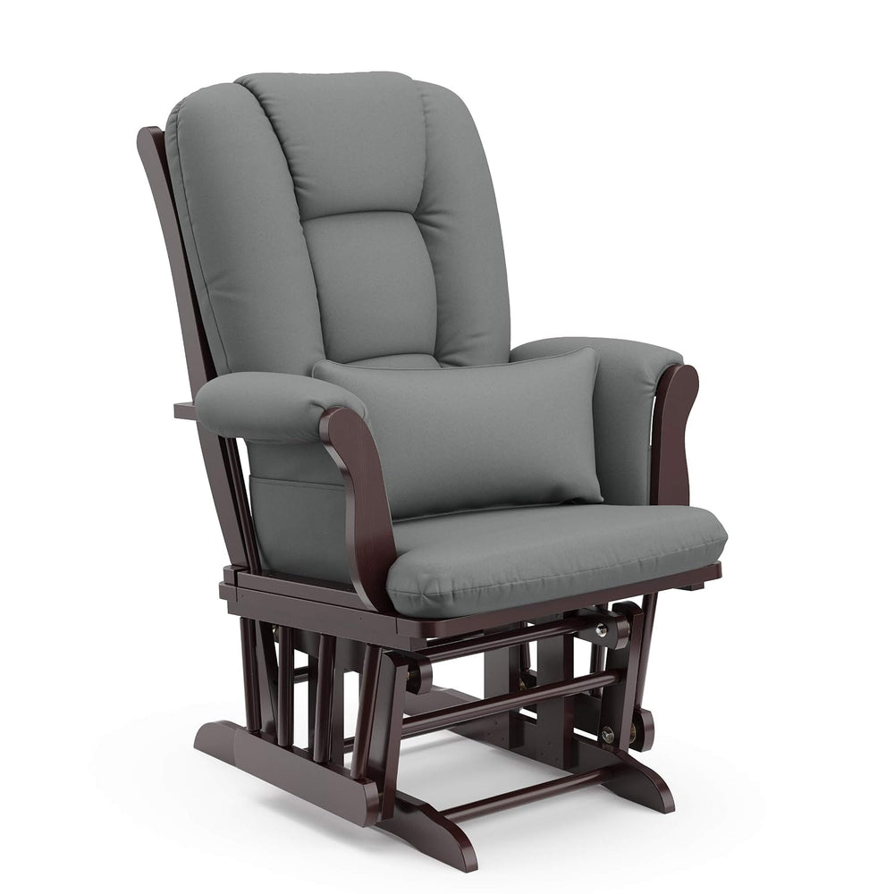 Storkcraft Tuscany Glider and Ottoman with Lumbar Pillow, Espresso/Gray