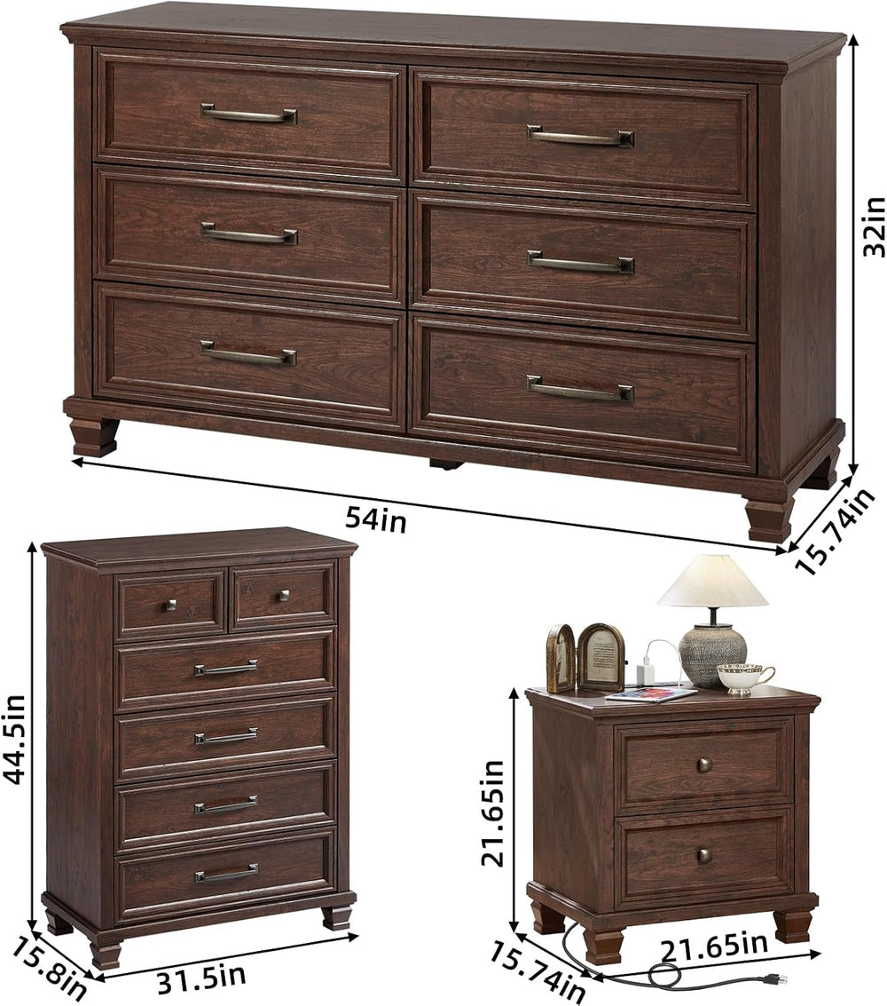 SAVOR LIFE Farmhouse Bedroom Dresser and Nightstand Set of 4, 6 Drawer Tall &...