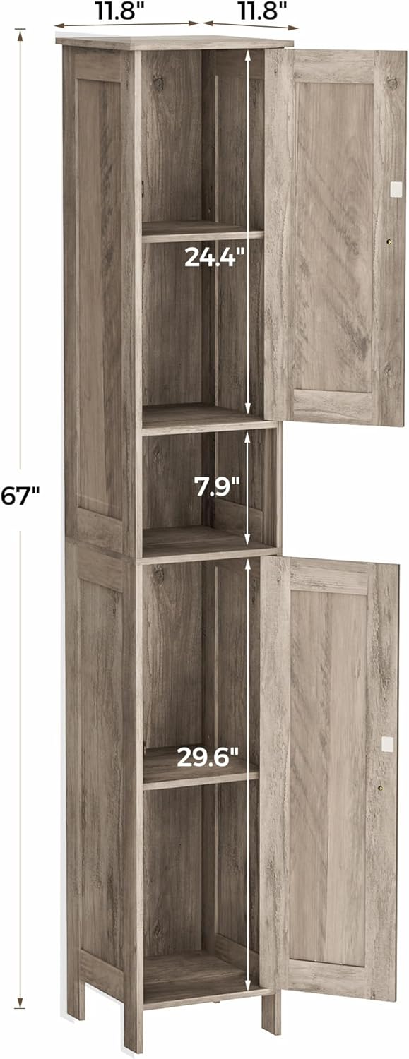 Homleke Tall Bathroom Storage Cabinet with 2 Doors, 67"H Narrow Storage ...
