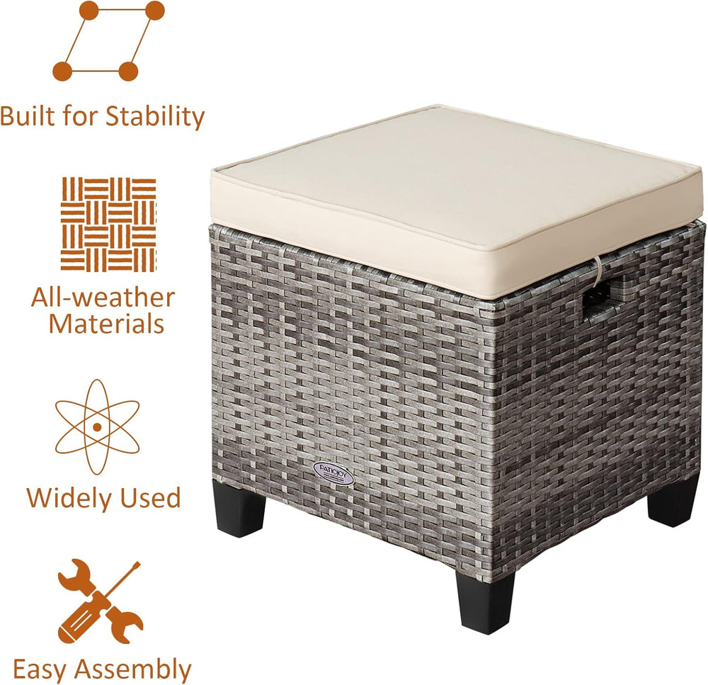 LDAILY Moccha 2 Pieces Patio Outdoor Ottoman, All Weather Rattan Patio Ottoma...