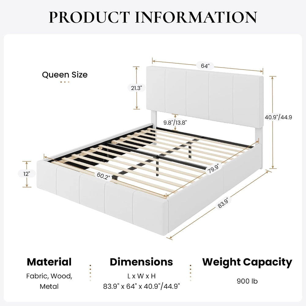 SHA CERLIN Queen Size Bed Frame, Velvet Upholstered Platform Bed, White