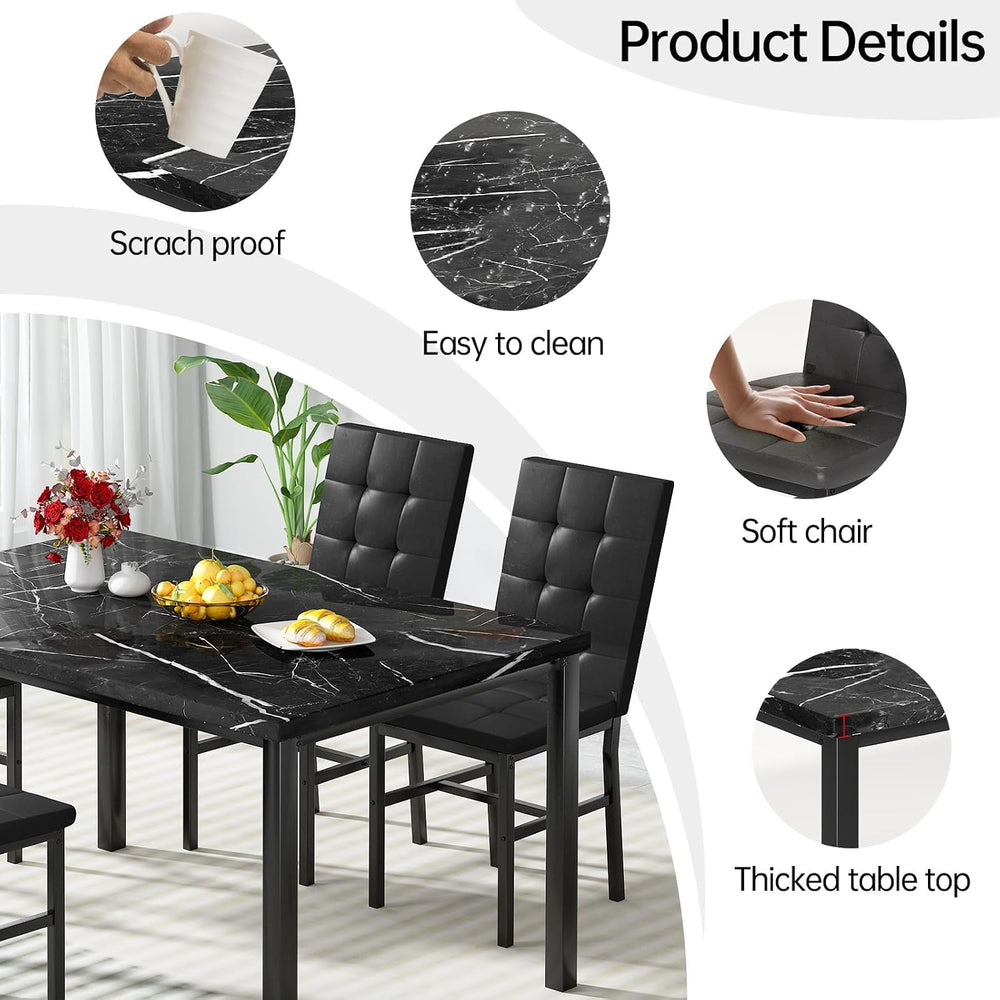Hooseng Kitchen Table Set 5 Piece Dining Room Table Set Marble Dining Table 4...