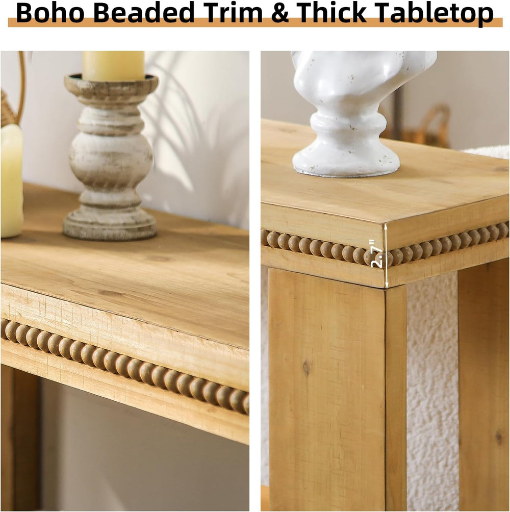 Console Sofa Table with Storage, 63" Long Wood Console Table with Beaded...