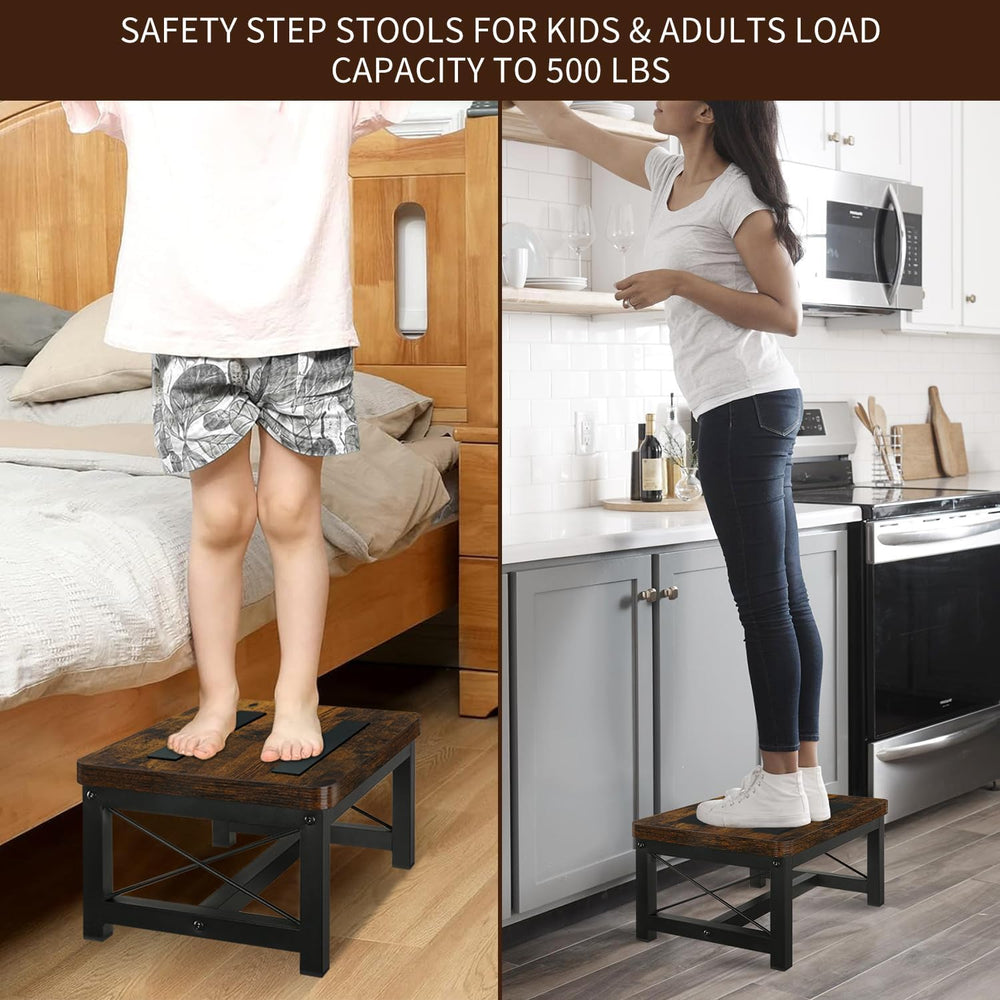 Wooden Step Stool for Adults, Heavy Duty Step Stool for High Bed with Non-Sli...