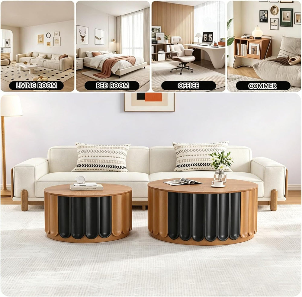 SFKLYU Round Nesting Coffee Table Set of 2 | Wood Finish Coffee Table Set, Sm...