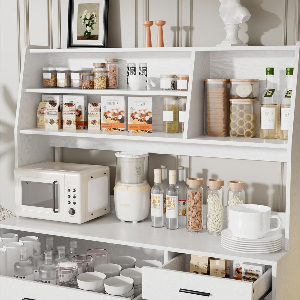 VOWNER Kitchen Hutch Storage Cabinet, Freestanding Kitchen Pantry with 2 Glas...