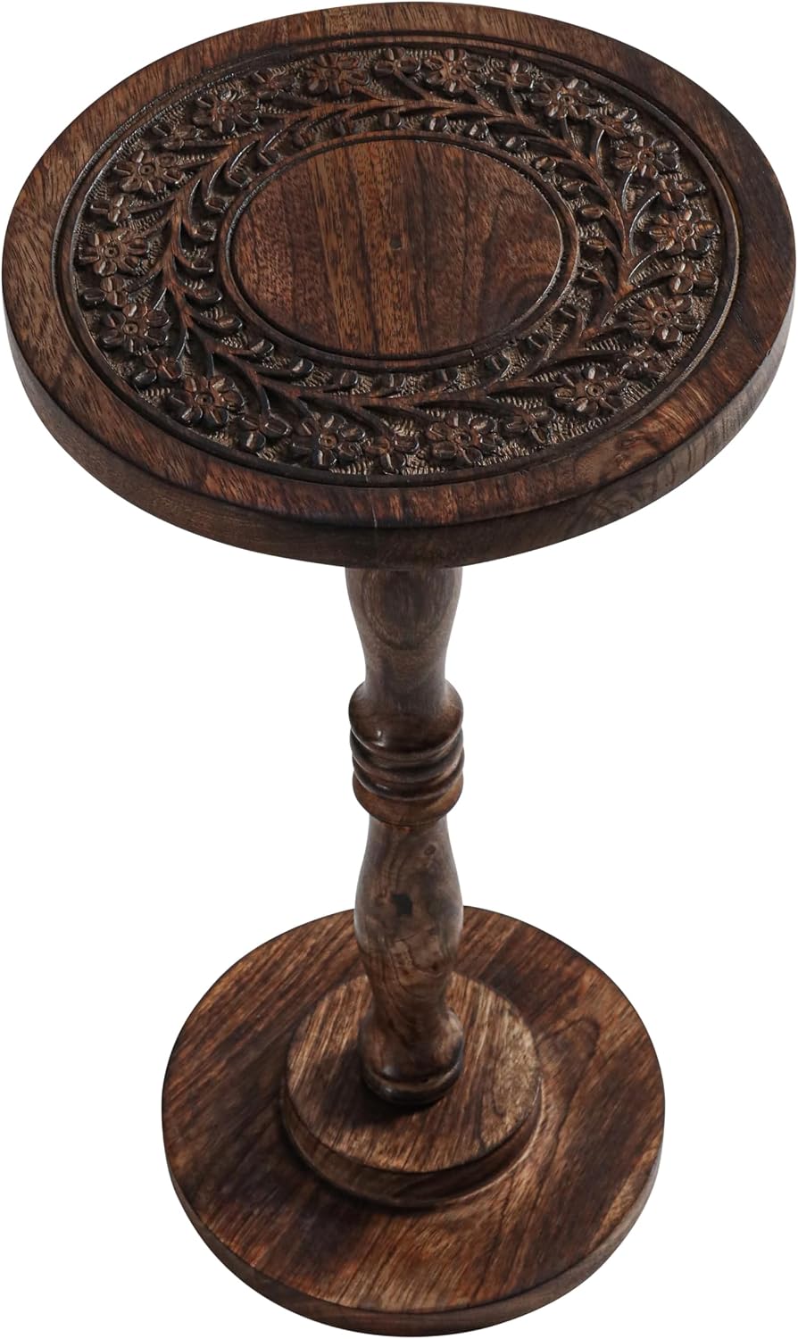 Rustic Wooden End Table 12x22 - Handcrafted Carved Side Table, Burnt Finish B...