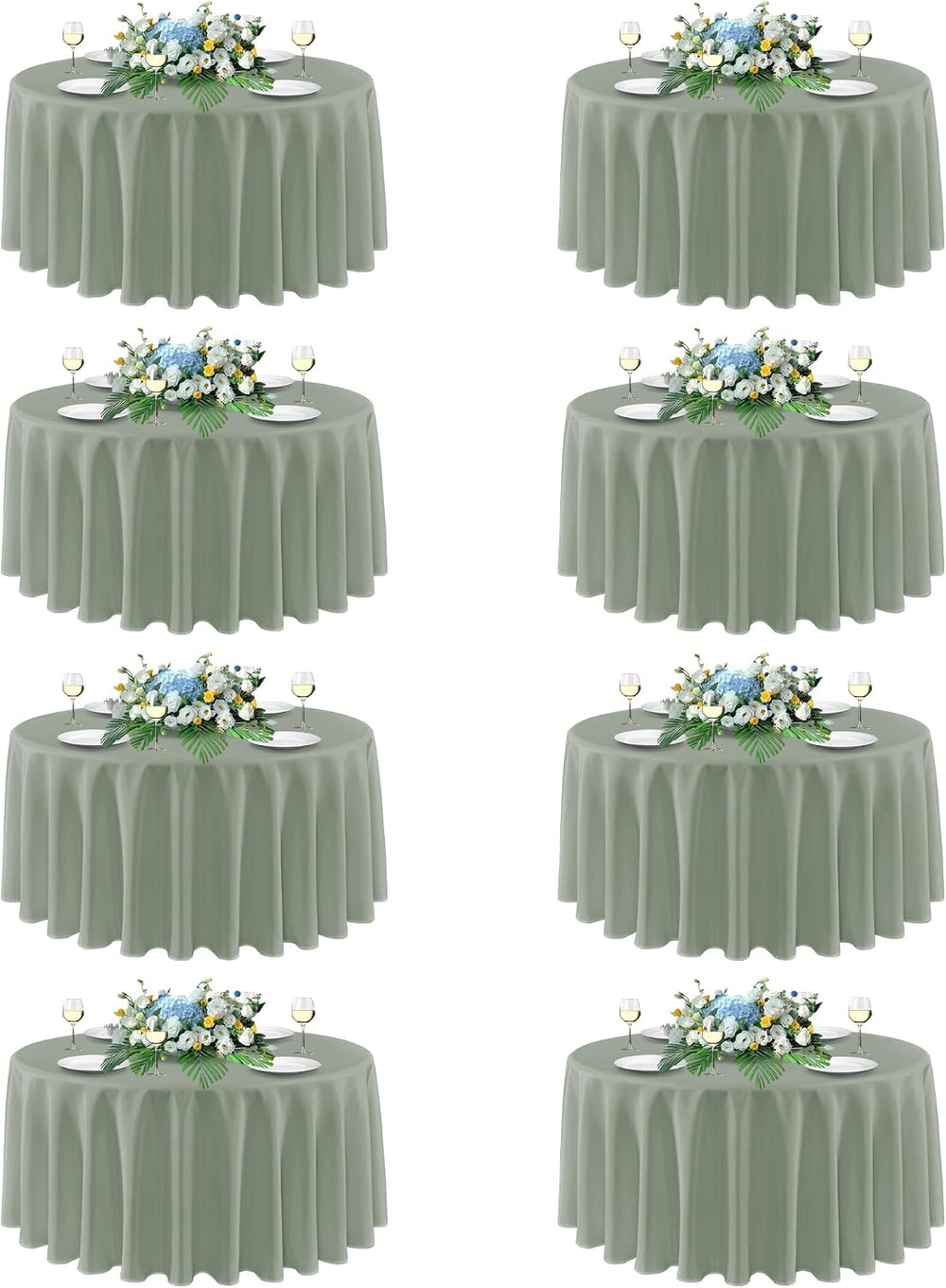 sancua Round Tablecloth 90 Inch Fit 30-72 Inch Tables, 8 Pack Sage Green | Ci...