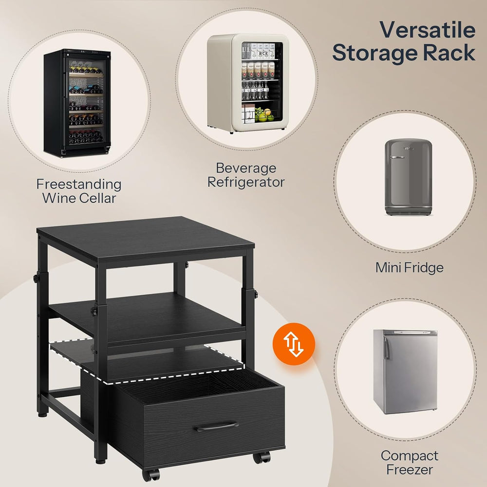 HOOBRO Mini Fridge Stand with Storage Basket, Height-Adjustable Mini Fridge C...