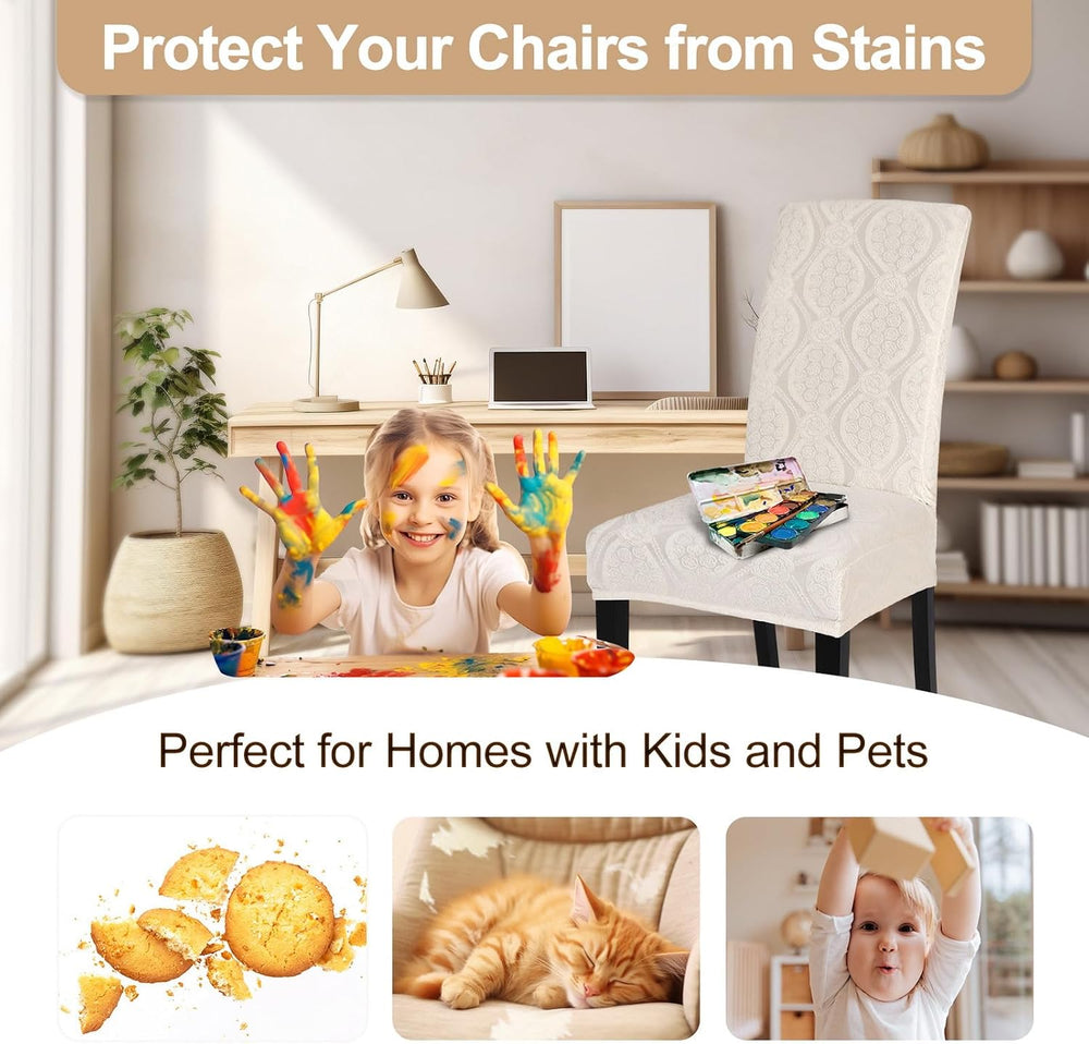 Water Repellent Dining Room Chair Cover,6 Pack,Beige Flower Pattern