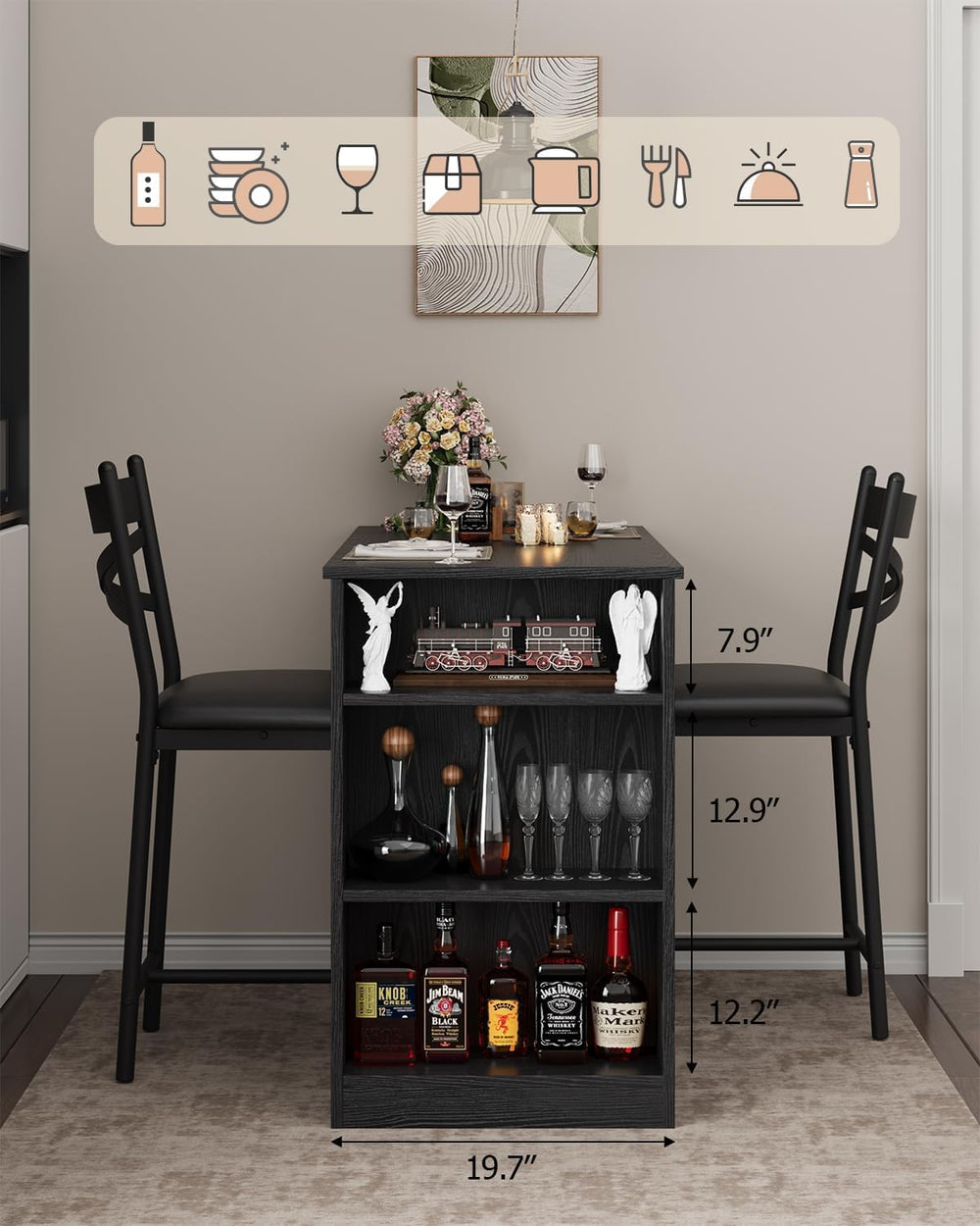 GAOMON 3 Piece Bar Table Set for 2, Bar Table and Chairs Set with with Flip T...