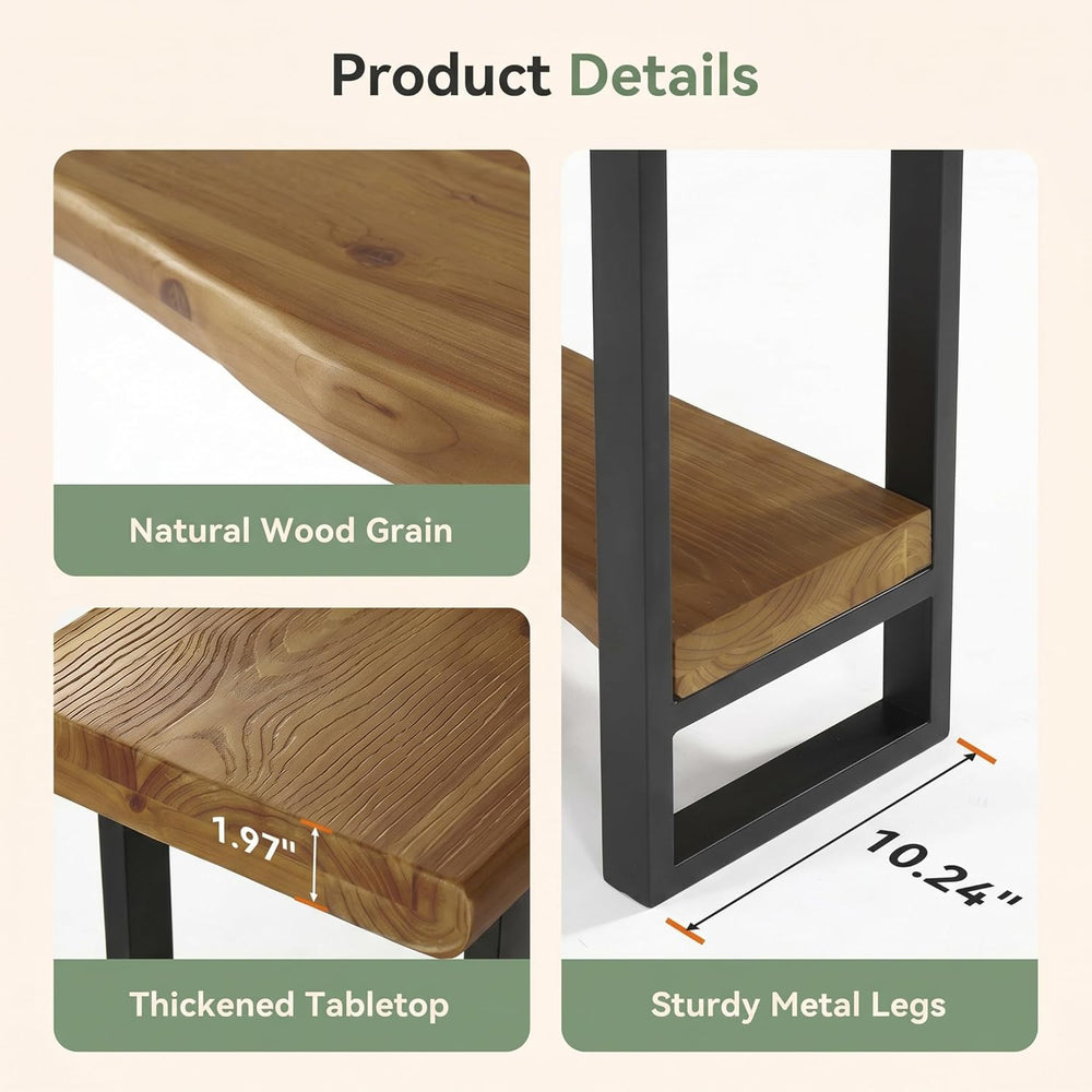 Solid Wood Live-Edge Console Table for Entryway, Farmhouse 63-Inch Narrow Lon...