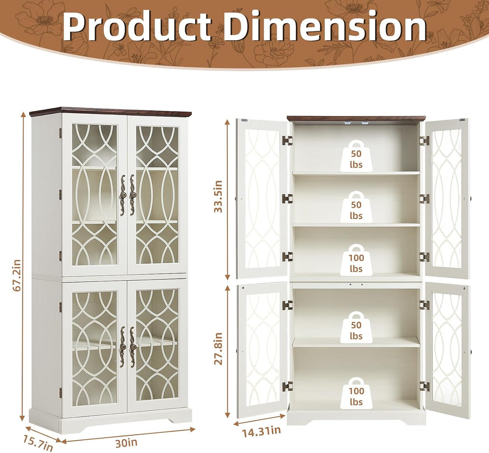 Joaxswe 67" Tall Bookshelf, Vintage Book Shelf with Glass Doors, 5-Tier ...