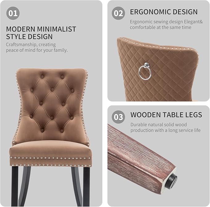 Velvet Dining Chairs Set of 2, Upholstered Dining Room Chairs with Nailhead T...