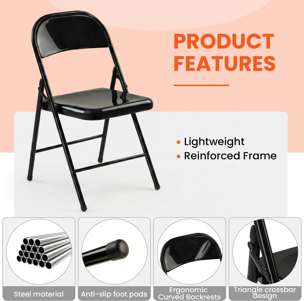 30 Pack Black Metal Folding Chairs, All-Steel Foldable Chairs