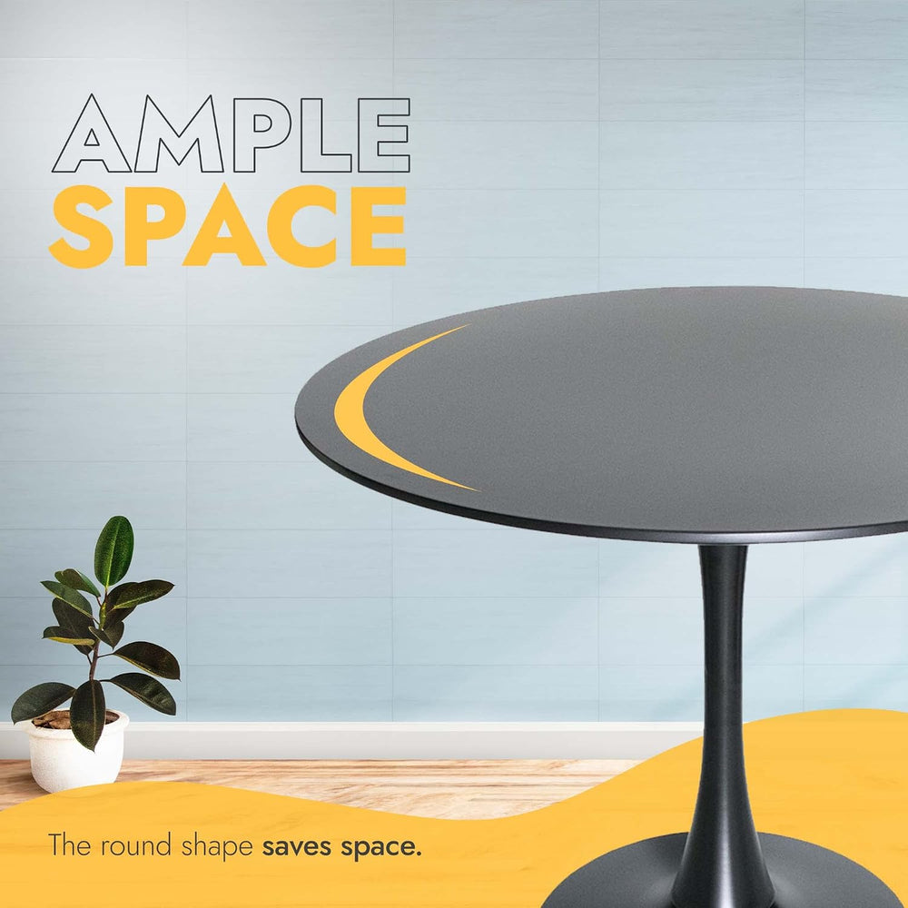 LeisureMod Bristol 35" Round Dining Table, Modern MDF Wood in Black Meta...