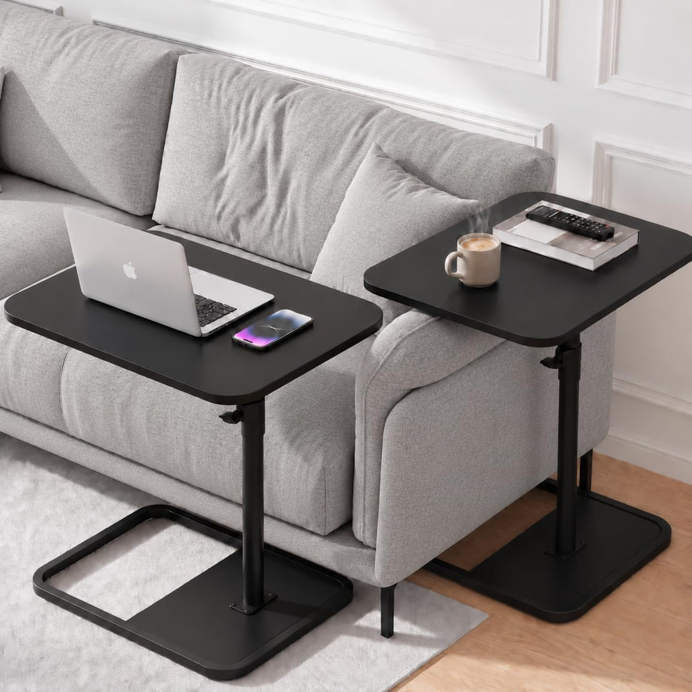 YUHFERA Large TV Tray Table Set of 2, C-Shaped Side Table with Adjustable Hei...