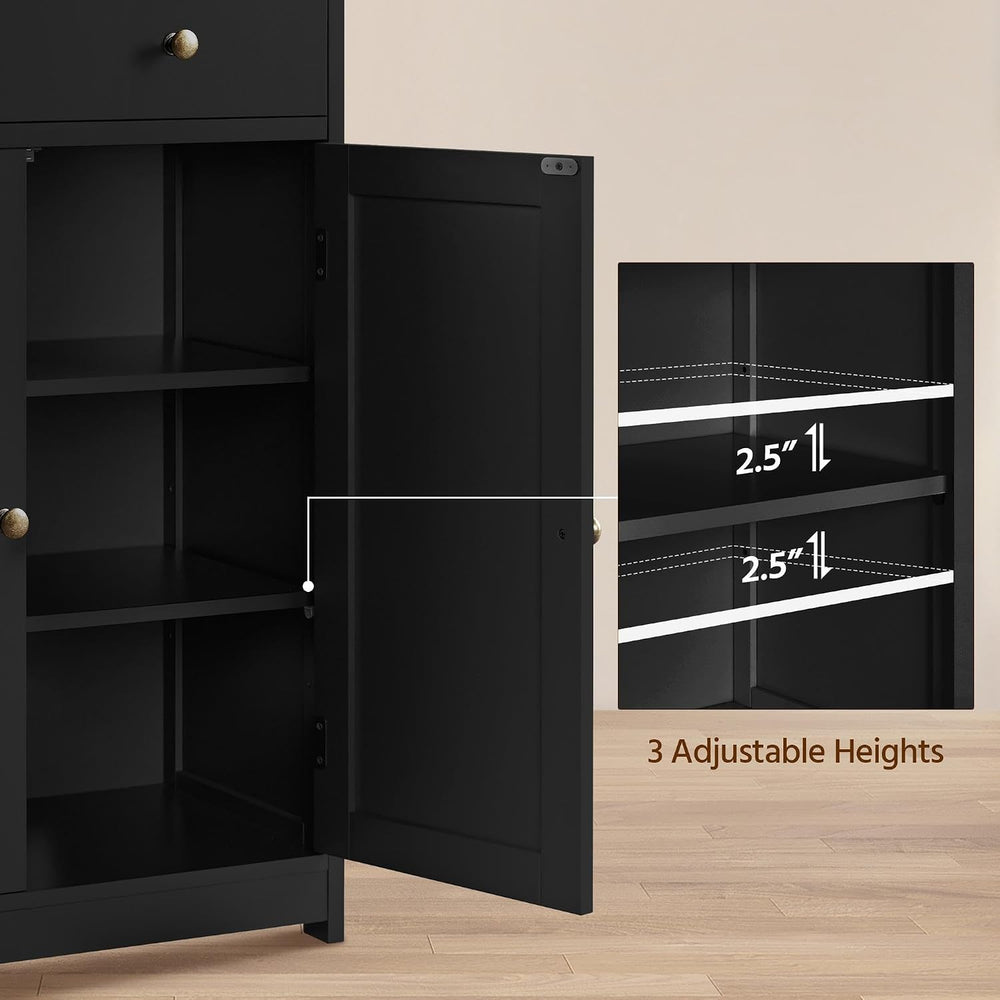Yaheetech Black Slatted Bathroom Storage Cabinet with Drawer & Double Doors