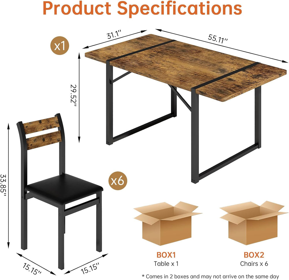 Recaceik 7-Piece Dining Table Set with 6 Chairs, 55" Wooden Kitchen Tabl...