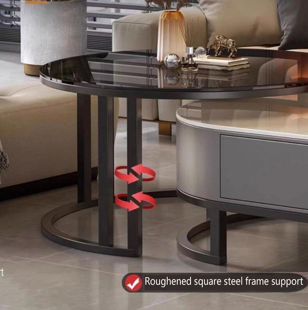 Oval Stone Nesting Coffee Table Set of 2 for Living Room,Modern Steel Frame N...