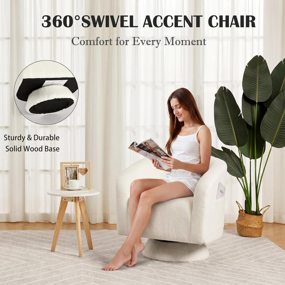 Garvee Swivel Accent Chair with Engineered Wood Base Swivel Barrel Chair | 36...