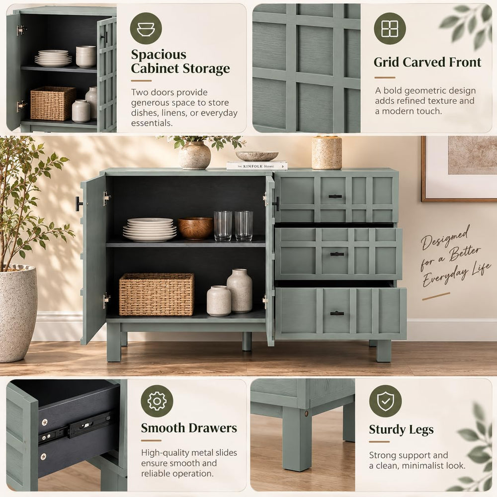 Aoikax 48” Sideboard, Buffet Cabinet with 2 Doors & 3 Drawers, Sage Green