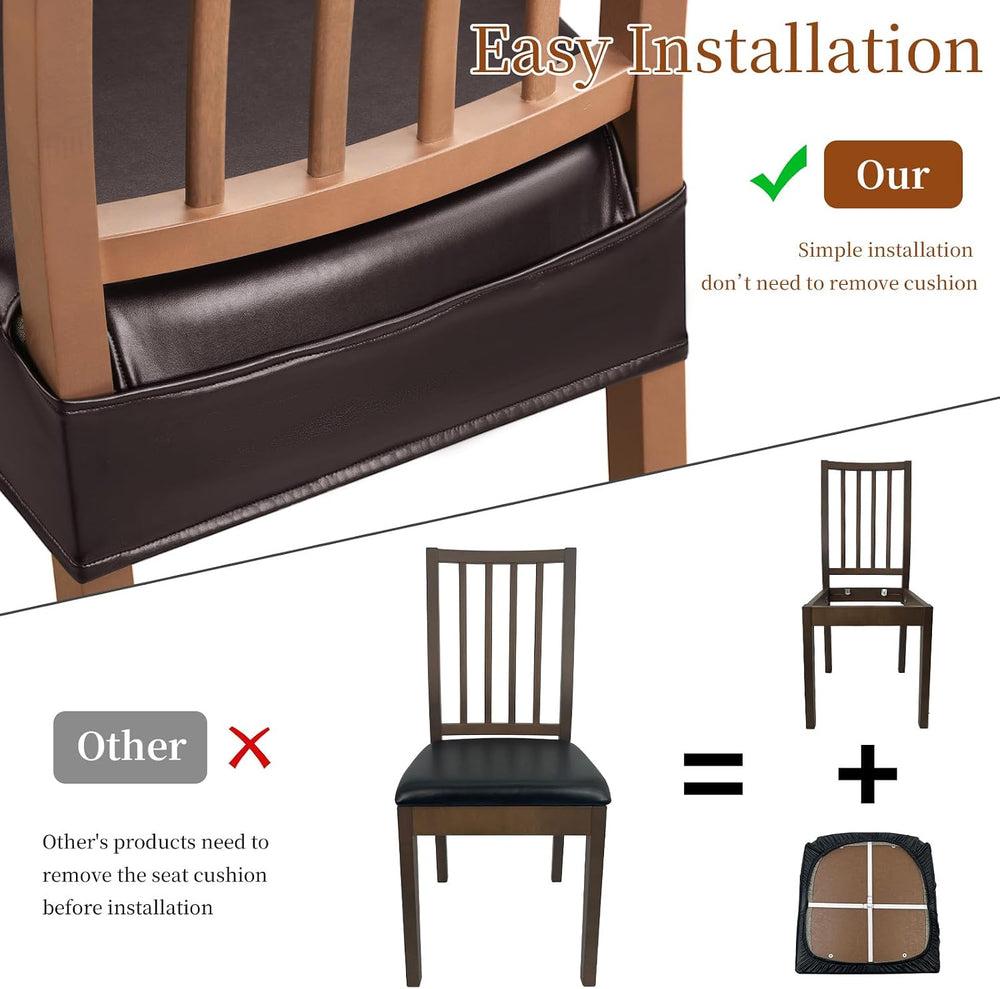Waterproof Dining Chair Seat Covers Leather Kitchen Seat Covers, Stain Resist...