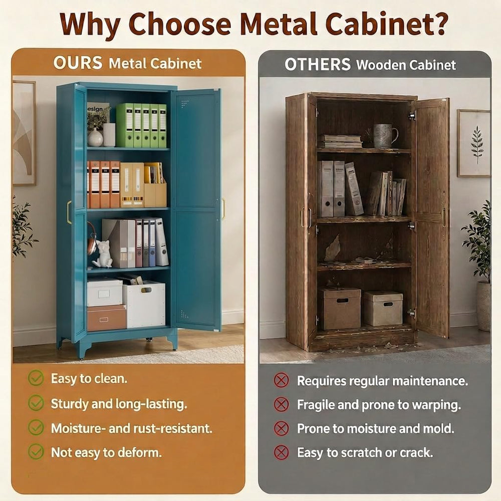 67" Tall Metal Vertical File Cabinet with Adjustable Shelves | Office Or...