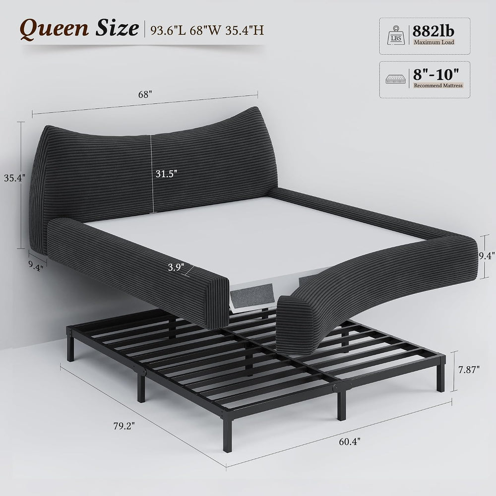 Homkdom Cloud Bed Frame Queen Size with 9.4" Removable Headboard