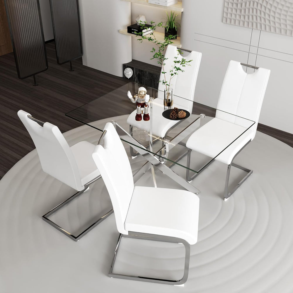 Off-White Dining Chairs Set of 4, Modern High Back with Faux Leather Padded K...