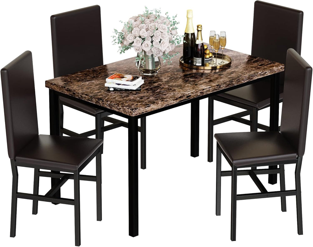 Recaceik 5-Piece Dining Table Set for 4, Faux Marble Kitchen Table Chairs Set...