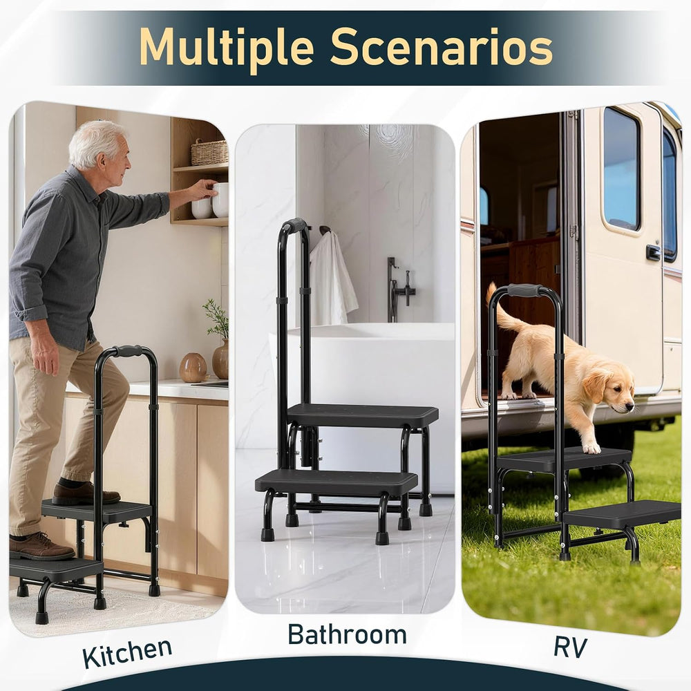 Suteck 2 Step Stool with Handle for Elderly Adults, 6-Leg Welded Bedside Step...