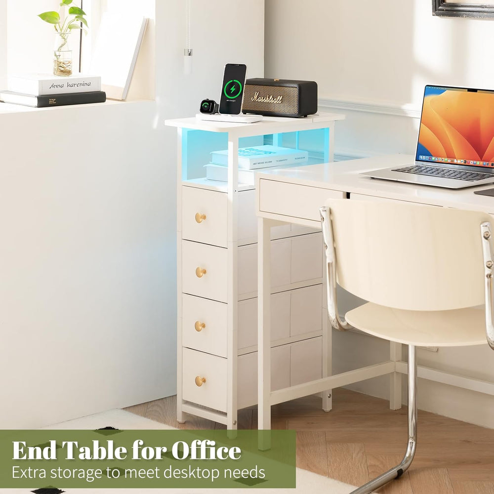 Yoobure LED Narrow Nightstand with Charging Station - Slim Dresser for Bedroo...